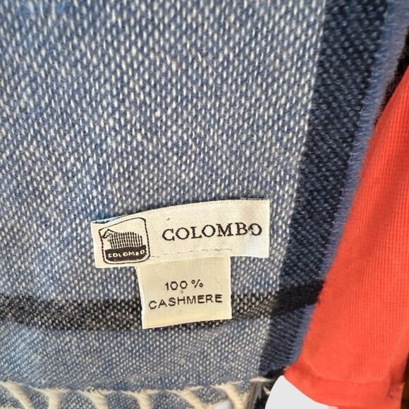 Colombo 100% Cashmere Scarf Blue Gray Windowpane Italy Fringe 72x25”) - Picture 8 of 11